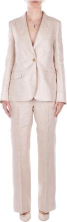 Max Mara Kostuums, Dames, Beige, S, Linnen, Wkdmalizia Straight Broeken
