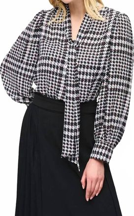 Joseph Ribkoff Georgia Georgette Plaid Puff Sleeve Top In Black And White