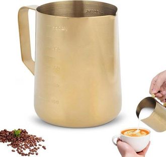 OEM Jarra De Acero Inoxidable Para Espumar Leche - Jarra Para Latte Art - Preparaci&oacute;n De Caf&eacute; - Con Marcas De Medici&oacute;n Claras - 600 Ml - Plateada