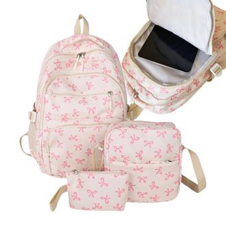 Generic Womens Bow Backpack - 3-Piece Cute Large Capacity Schoolbag | Stylish Kawaiii Leisure Travel Backpack | Bowknot Stylish Women Bookbag for College, Wor