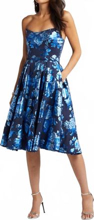 Black Halo Clara Dress In Navy With Crystal Blue