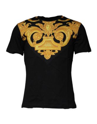 Versace Mens Black Medusa Print Cotton Crew Neck T-Shirt