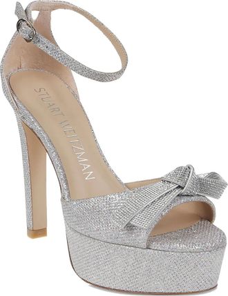 Stuart Weitzman 145 mm sandalen met plateauzool en strik - Zilver
