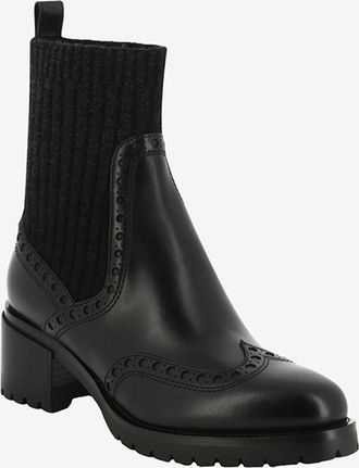 Santoni Absatzstiefeletten aus Leder und Strick Brogue 50