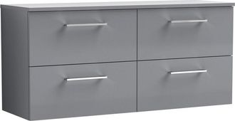 Nuie Arno Satin Grey 1200mm Wall Hung 4 Drawer Vanity Unit with Worktop - ARN2224W2 - Nuie