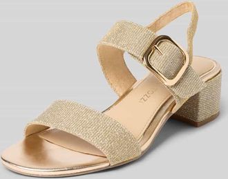 Marco Tozzi Sandaletten mit Blockabsatz und Dornschlie&szlig;e in Gold, Gr&ouml;&szlig;e 36