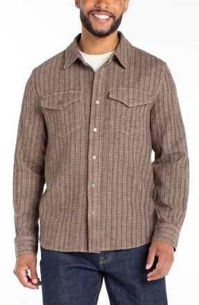 Liverpool L.A. Stripe Cotton & Linen Overshirt in Pine Bark at Nordstrom, Size X-Large