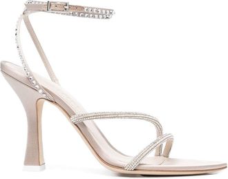 3Juin 100mm crystal-embellished strap sandals - women - Calf Leather/Calf Leather/Fabric - 36 - Neutrals