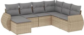 vidaXL Vidaxl - Set Sof&aacute;s De Jard&iacute;n 7 Piezas Y Cojines Rat&aacute;n Sint&eacute;tico Beige