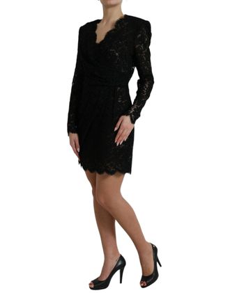 Dolce & Gabbana Womens Black Bodycon Lace Cotton Sheath Mini Dress Nylon Viscose
