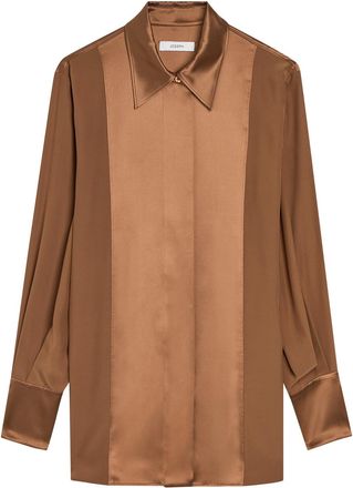 Joseph Childs Panelled Silk Blouse - Rust - 44 (UK16 / XL)