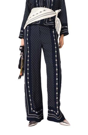 Maje Printed fluid trousers in Navy Dot Bandana Print at Nordstrom, Size 42 Eu