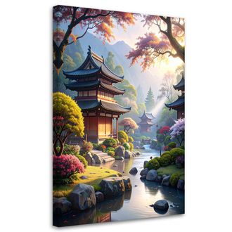Feeby Cuadro En Lienzo Jard&iacute;n Japon&eacute;s Pagoda Paisaje Naturaleza 70x100