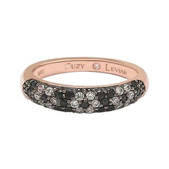 Suzy Levian Floral Black & White Cubic Zirconia in Rose Sterling Silver Half Band