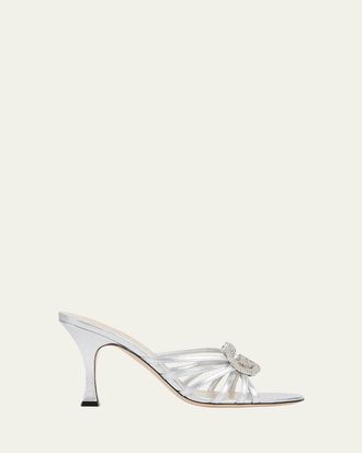 Gucci 85mm Alicia Interlocking G Metallic Leather Sandals