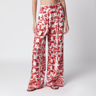 Dolce & Gabbana Pantaloni ampi in seta stampa Maiolica arancioni