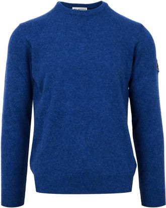 Roy Rogers Blauwe Trui van Wol en Kasjmier met Denim Patch - Heren - Ronde hals truien - Blauw - XL - Wol - Truien & Vesten