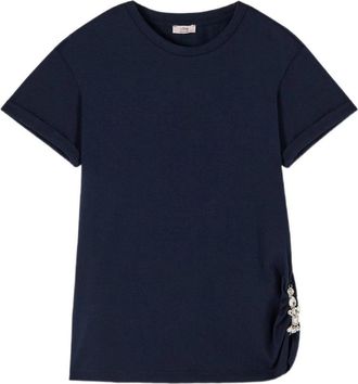 Oltre T-shirt met juweeldetail - Dames - T-shirts - Blauw - XS - Katoen - Tops