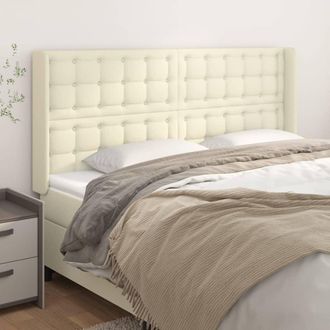 vidaXL Cabecero Con Orejas De Cuero Sint&eacute;tico Crema 203x16x118/128 Cm Vidaxl