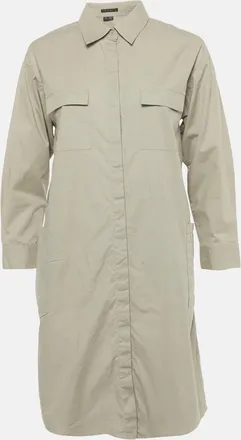 Theory Green Cotton Belted Long Sleeve Utility Shirt Dress