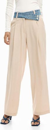 Desigual Pleat Front Wide Leg Pants in Medium Beige at Nordstrom, Size X-Small