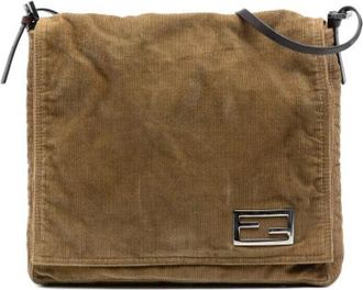 Fendi Pre-owned Cross Body Bags, female, Brown, Size: ONE SIZE Pre-owned Corduroy Cross Body Bag