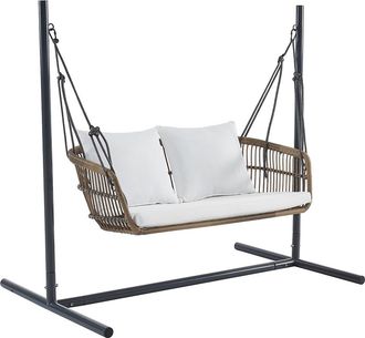 Vente-Unique Balanc&iacute;n de jard&iacute;n 2 plazas de resina natural trenzada claro - NUVEA