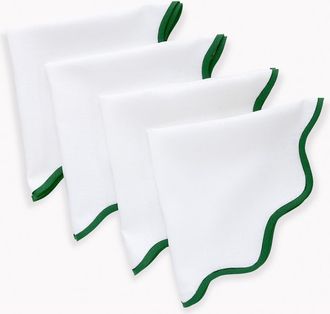 Solino Home Linen Dinner Napkins Set of 4, 20 Inch Round for Dining Table, Holiday and Everyday Table Decor - Giselle Scallop Edge in Garden Green