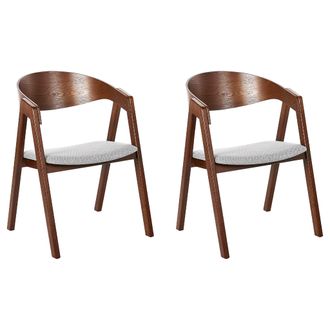 Beliani Conjunto De 2 Sillas De Poli&eacute;ster Madera De Caucho Gris Claro Madera Oscura Yuba