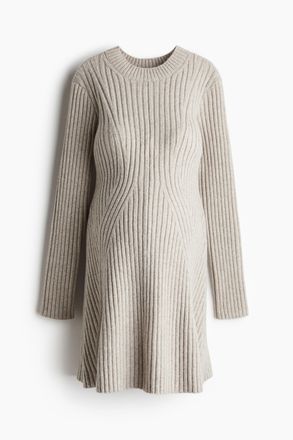 H&M MAMA Geripptes Strickkleid - Brown