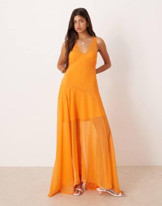 Asos Vestito lungo a canottiera in chiffon arancione acceso-Nessun colore