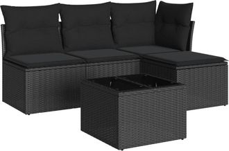vidaXL Set De Muebles De Jard&iacute;n 5 Pzas Y Cojines Rat&aacute;n Sint&eacute;tico Negro Vidaxl