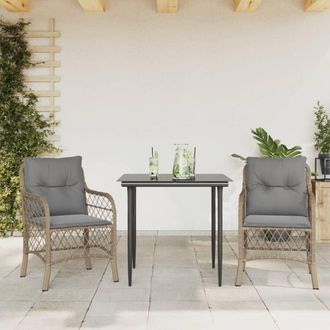 vidaXL Sillas Y Mesita De Jard&iacute;n 3 Piezas Rat&aacute;n Sint&eacute;tico Coj&iacute;n Beige Vidaxl