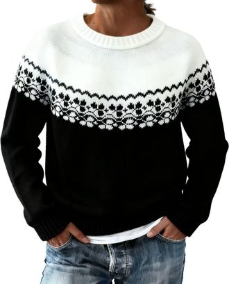 Generic Fairisle Jumpers for Women UK Long Sleeve Fairisle Nordic Ladies Sweaters Soft Comfortable Jumper Cosy Warm Crew Neck Autumn Sweaters Casual Pullover 