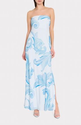 Milly Vera Floral Print Strapless Dress in Light Blue at Nordstrom, Size 12