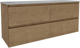 Saniclass Holz Atelier Badkamermeubelset - 140x45x60cm - keramische wastafel wit - 2 wasbakken - 2 kraangaten - 4 lades - Eiken Natural