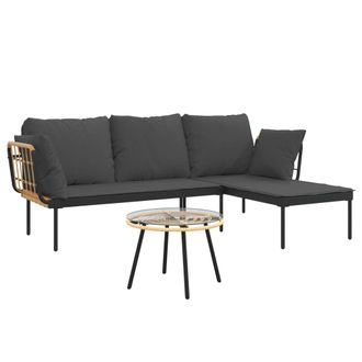 vidaXL Set Muebles Jard&iacute;n 3 Pzas Y Cojines Gris Oscuro Rat&aacute;n Sint&eacute;tico Vidaxl