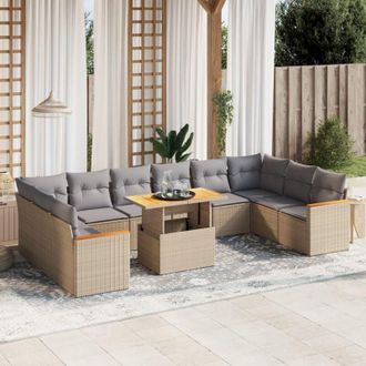 vidaXL Set De Sof&aacute;s De Jard&iacute;n 11pzas Con Cojines Rat&aacute;n Sint&eacute;tico Beige Vidaxl