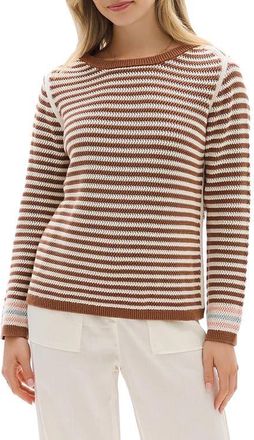 Hatley Stripe Pointelle Cotton Sweater in Brown at Nordstrom, Size X-Small