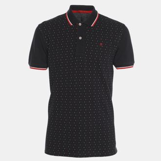 Carolina Herrera Navy Blue Dotted Print Jersey Polo T-Shirt