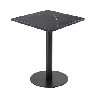 Oviala Mesa de comedor cuadrada 60 cm pie negro y revestimiento m&aacute;rmol negro