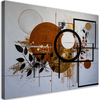 Feeby Cuadro En Lienzo, C&iacute;rculos Y Hojas Abstractos Naranja, 100x70