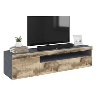 Dmora Dmora - Mueble De Televisi&oacute;n Dbele, Aparador Bajo Para Sal&oacute;n, Base Soporte Tv, 100% Made In Italy, Cm 150x40h37, Pizarra Y Arce