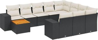 vidaXL Set De Sof&aacute;s De Jard&iacute;n 11 Pzas Y Cojines Rat&aacute;n Sint&eacute;tico Negro Vidaxl