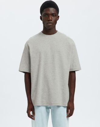 Selected Rundhalsshirt SELECTED SLHLOOSEOSCAR SS O-NECK TEE NOOS, Herren, Gr. M, light grau melange, Jersey, Obermaterial: 44% Baumwolle, 35% Polyester, 21% El