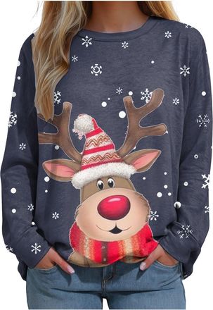 Generic Womens Christmas Jumper Funny Red Wine Glass Graphic Xmas Christmas Sweater Xmas Knitted Jumper Womens Sportswear Casual Pullover Soft Comfortable The