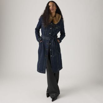 Levi's Longline Fur Trucker Jacket - Womens - XS - Blue