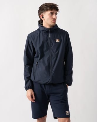 Aquascutum Mens Long Sleeve Half Zip Collared Jacket Logo Detail in Navy Regular Fit - Size X-Large