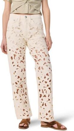 Rag & Bone Logan Floral Cutout Mid Rise Wide Leg Jeans in Ecru at Nordstrom Rack, Size 30