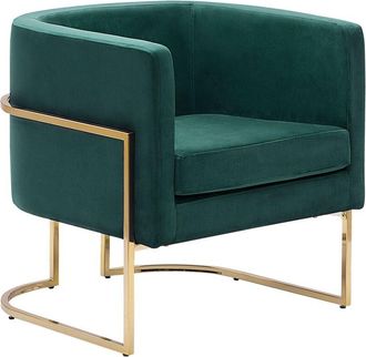 Beliani Beliani - Modern Glam Round Back Armchair Decorative Dark Green Velvet Golden Frame Sirkka